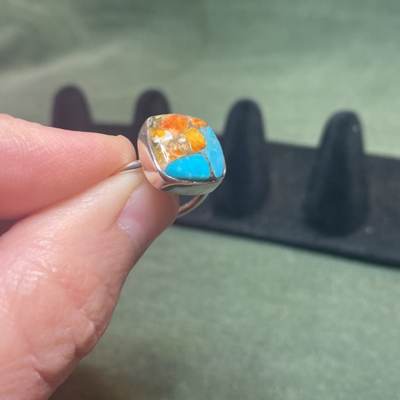 Solid Sterling Silver Spiny Turquoise Ring - Picture 3 of 4